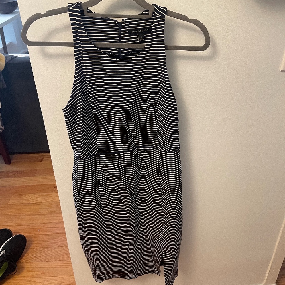 Banana Republic | Navy and White Striped Tank Dress with Slit (Size 4)